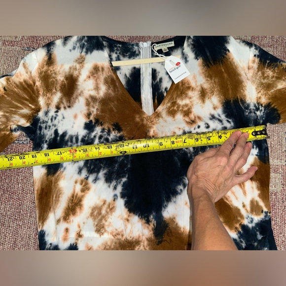 Earthbound lg tie dye rayon cropped wide leg v neck jumpsuit zip up back - Picture 5 of 9